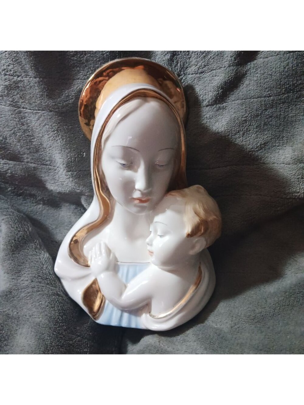 Vintage Porcelain Bust Italy Numbered Virgin Mary Baby Jesus 8" 1950's Painted